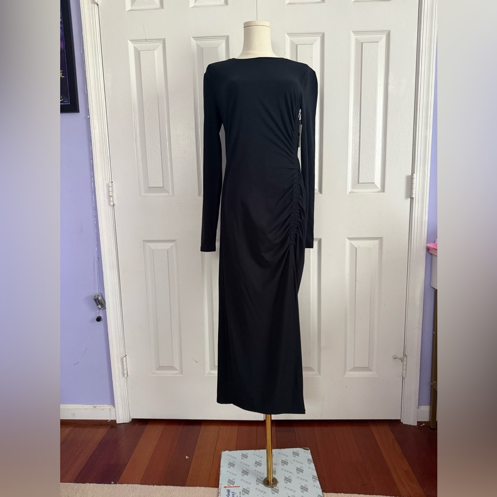 Open Edit Elegant Black Long Sleeve Dress